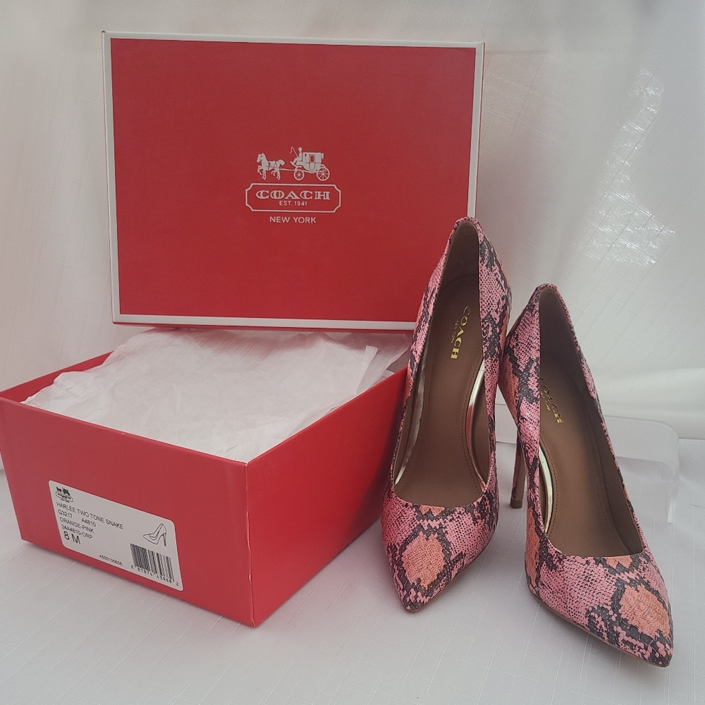 Coach Harlee 2 tone snake, orange-pink, size 8